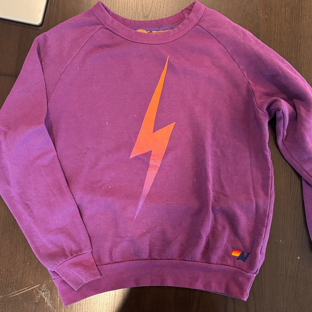 Aviator Nation - Purple Sweatshirt with Orange Lightning Bolt size M